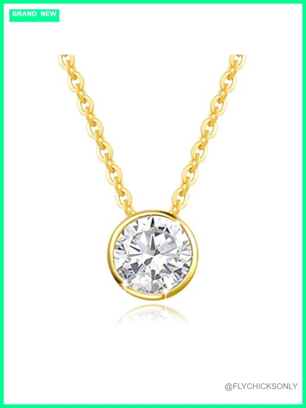 14k Solid Gold 1 Carat Moissanite Bezel Set Solitaire Pendant Necklace 16+2"